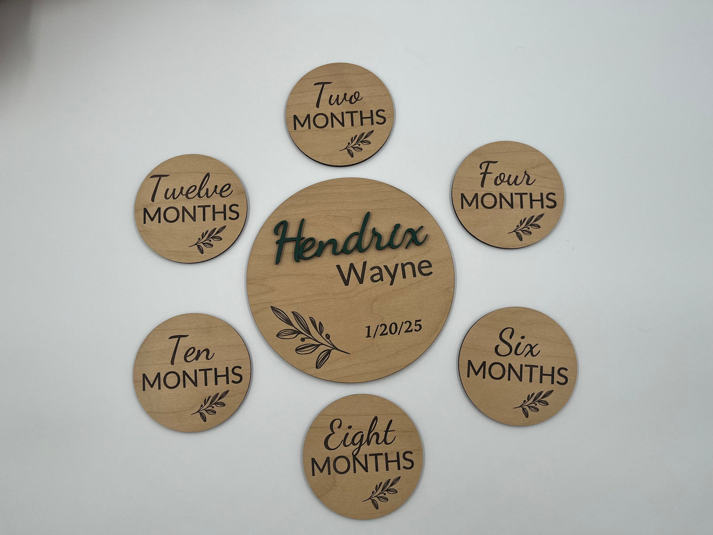 Personalized Baby Milestone Discs | Custom Birth Announcement & 1-12 Month Discs