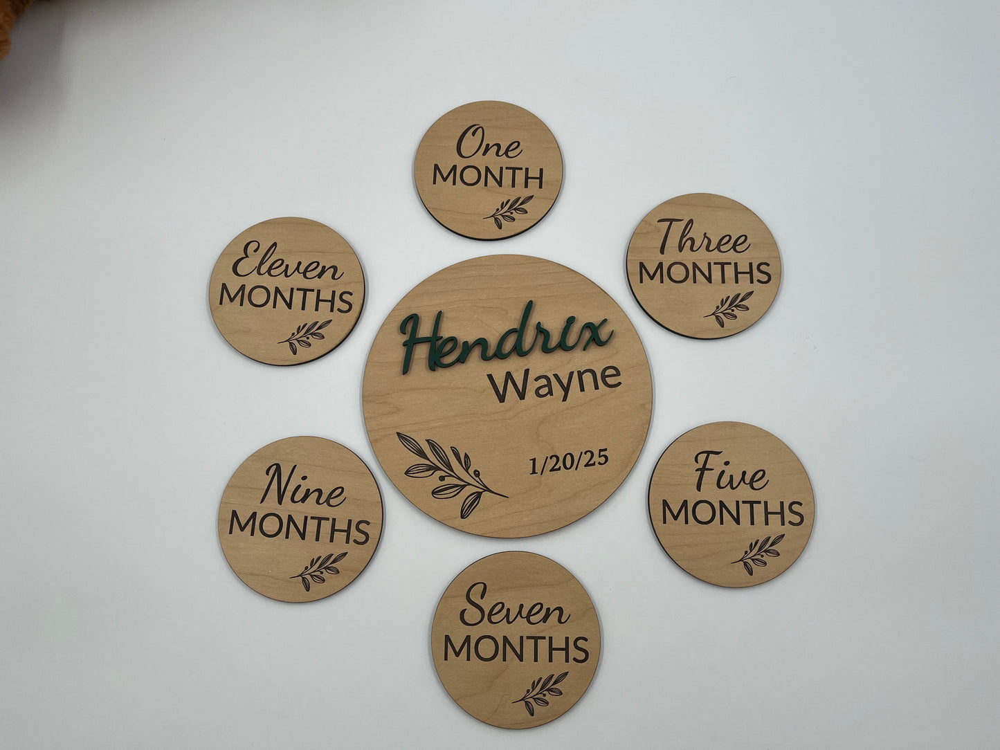 Personalized Baby Milestone Discs | Custom Birth Announcement & 1-12 Month Discs